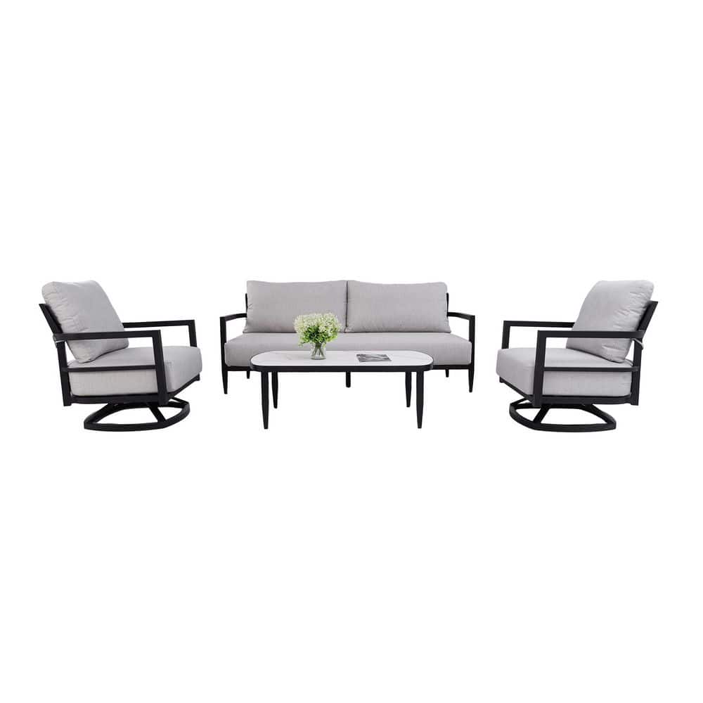 4-Piece Black Aluminum Outdoor Conversation Set With Sofa, Swivel Chair and Gray Sunbrella Cushions price history on PriceWatchPro