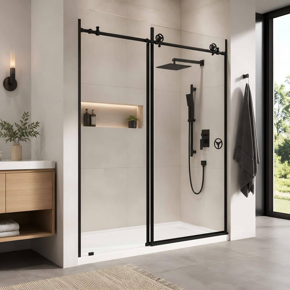 TOOLKISS 56 in. to 60 in. W x 76 in. H Sliding Frameless Shower