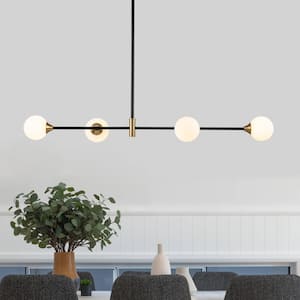 Deerfield 4-Light Kitchen Island Pendant Light Globe Linear Chandelier with Gold and Black