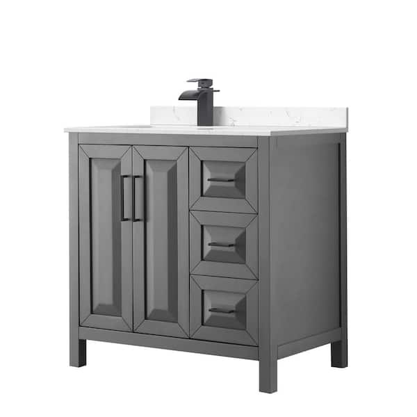 Wyndham Collection Daria 36 in. W x 22 in. D x 35.75 in. H Single Bath Vanity in Dark Gray with Carrara Cultured Marble Top