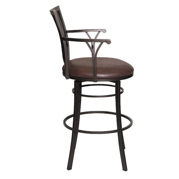 Swivel Bar Stools With Tan Microfiber Cushions Black Metal Frame And Backrest 