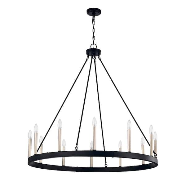 Jojospring Belle 12-Light Antique Black and Light Brass Finish Wheel Chandelier