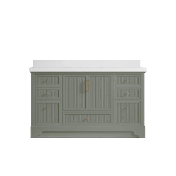 Willow Collections Alys 60 in. W x 22 in. D x 36 in. H Single Sink Bath Vanity in Evergreen with 2" White Quartz Top