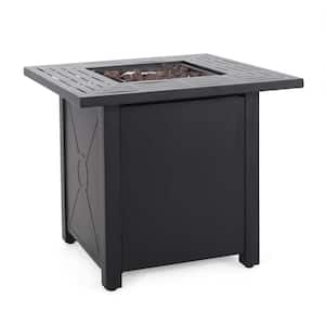 28 in. Propane Fire Pit Table 50000 BTU Outdoor Steel Gas Fire Pit Table with Fire Pit Lid, Rocks, ETL Certification