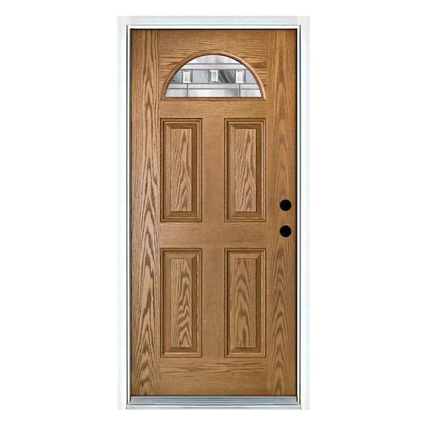 MP Doors 36 in. x 80 in. Savana Light Oak Left-Hand Inswing Fan Lite Decorative Fiberglass Prehung Front Door