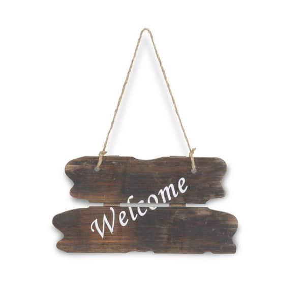 HomeRoots 12 in. x 6.25 in. Brown Welcome Wood Wall Art 1-Piece