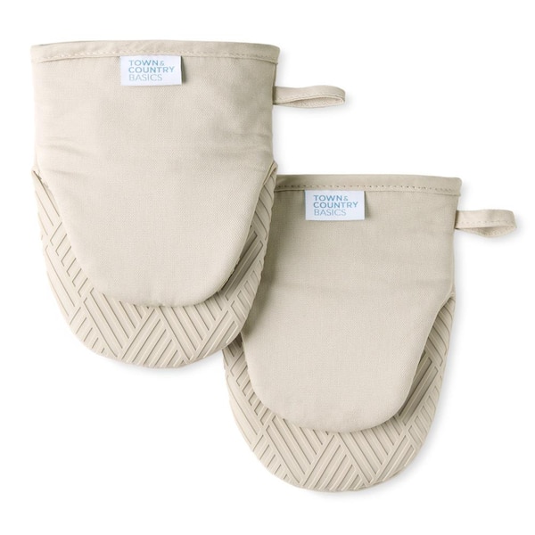 TOWN & COUNTRY LIVING Basketweave Soft Silicone Solid Modern Beige Mini Oven Mitt (2-Pack)