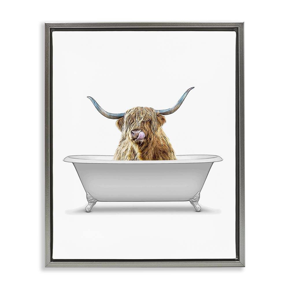 Traditional Longhorn in Bath by Annalisa Latella Gray Floater Frame Animal Graphic Art Print 21 in. x 17 in. price history on PriceWatchPro