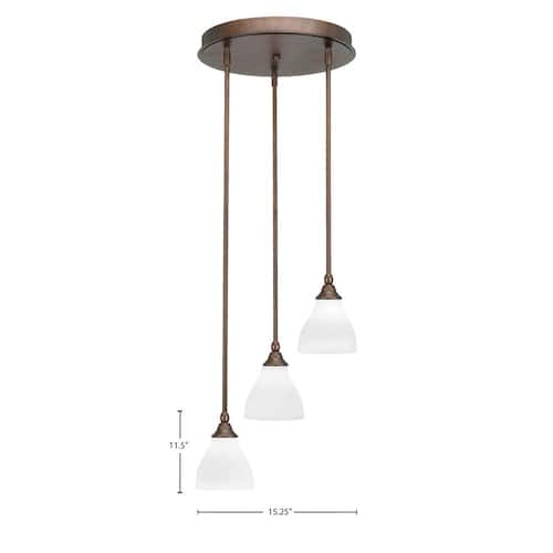 Villa 60-Watt 15.25 in. 3 Light Bronze Stem Pendant Light with 6.25 in. White Marble Glass Shade No bulbs included Pendant Lights
