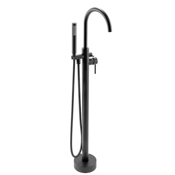 AKDY 1-Handle Freestanding Floor Mount Tub Faucet Bathtub Filler with Hand Shower in Matte Black