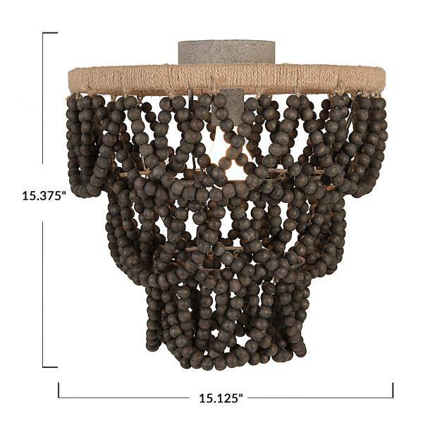 Dark Gray Wood Bead Semi-Flush Mount Chandelier