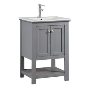 Bradford 24 in. W Traditional Bathroom Vanity in Gray with Ceramic Vanity Top in White with White Basin