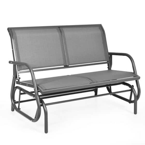 Clihome 48 in. Gray Metal Outdoor Rocking Chair Swing Glider Chair Loveseat Rocker Lounge Backyard