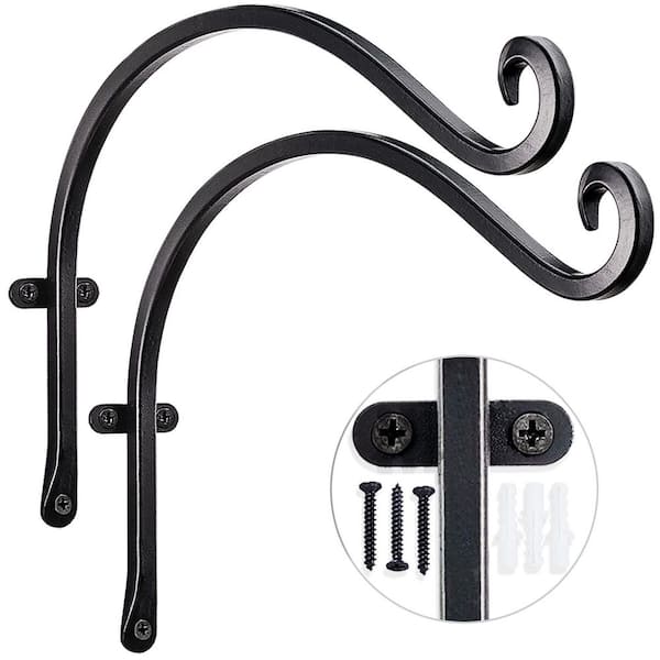 Hanging Plant Hanger Hook 12 Inch Black Metal Wall Bracket Outdoor Heavy Duty Rust Resistant 2 Pack