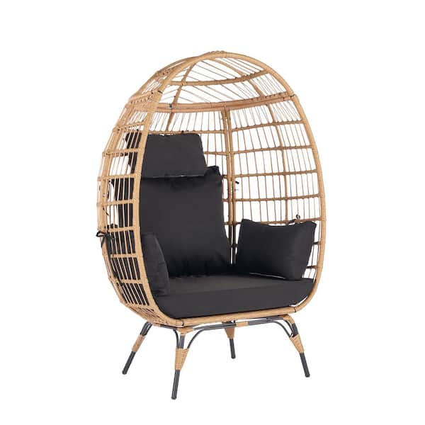 Wicker Egg Chair Outdoor Lounge Chair Basket Chair with Black Cushion