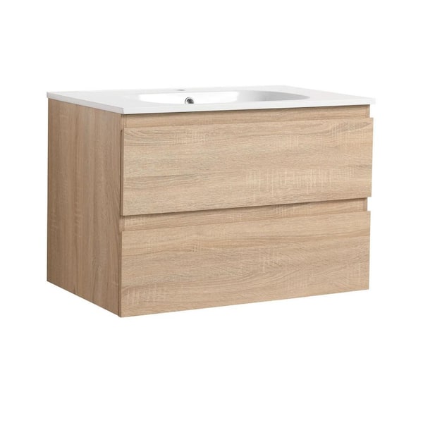 Miscool Anky 23.8 in. W x 18.1 in. D x 20.2 in. H Single Sink Bath Vanity in Light Oak with White Gel Acrylic Top