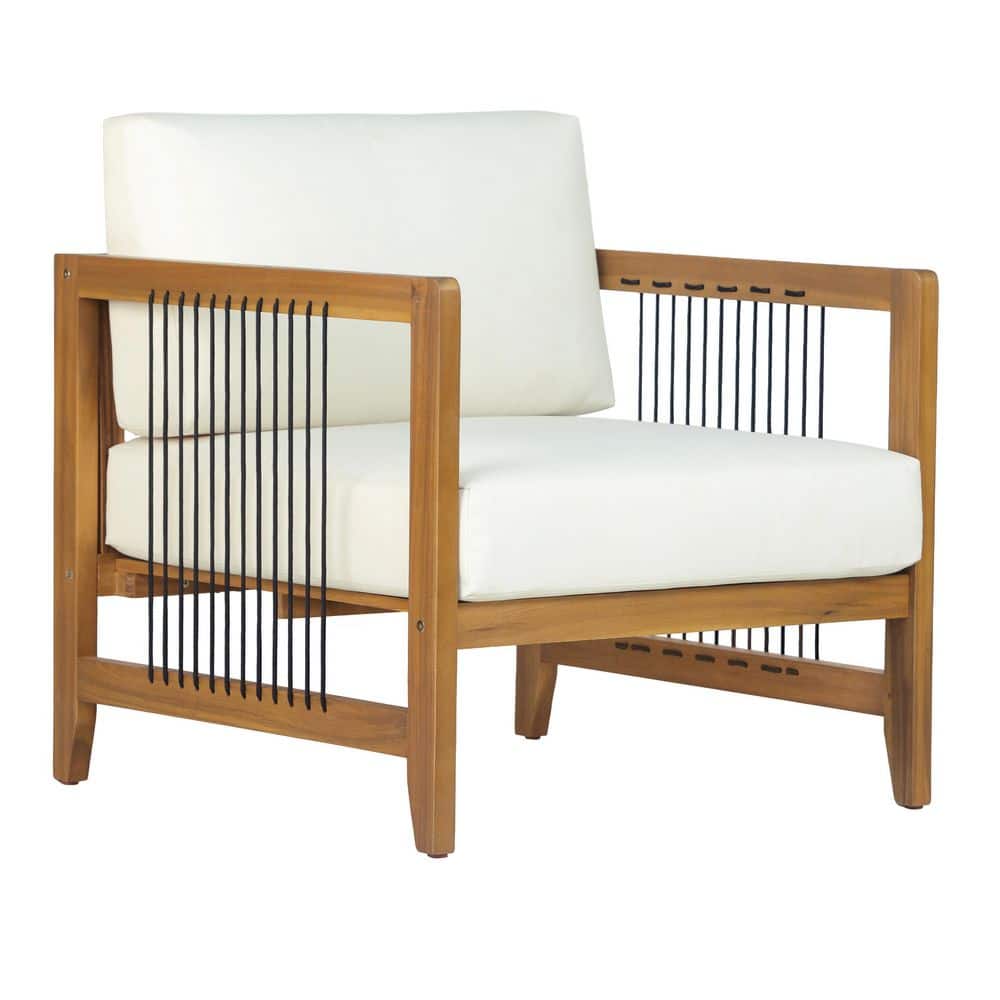 Griswold Modern Acacia Wood Patio Outdoor Lounge Chairs with Beige Cushion, Black,Teak (Set of 1) price history on PriceWatchPro