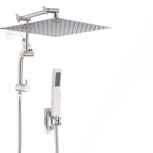 1-Spray 12 in. ‎Rainfall Wall Mount Dual Shower Head with 2.5 GPM and Handheld Shower Head in Brushed Nickel