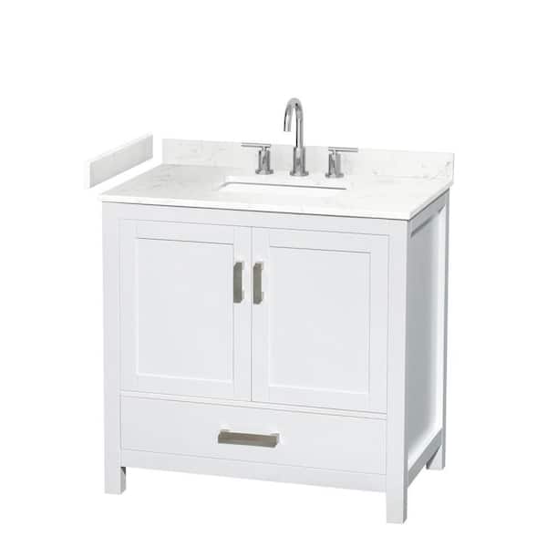 Sheffield 36 in. Single Freestanding White Bath Vanity with Carrara Cultured Marble Top