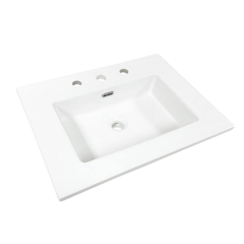 24 in. Drop-In Ceramic Bathroom Sink Top in White with 3-Faucet Holes price history on PriceWatchPro