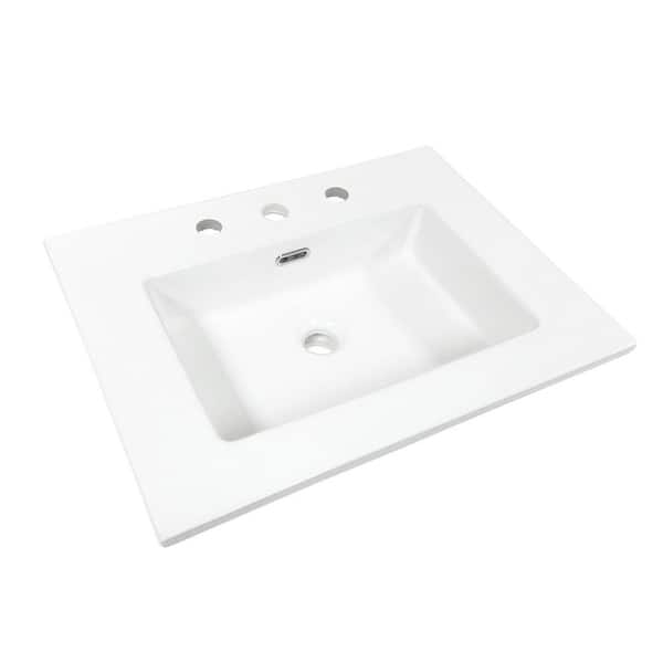 24 in. Drop-In Ceramic Bathroom Sink Top in White with 3-Faucet Holes