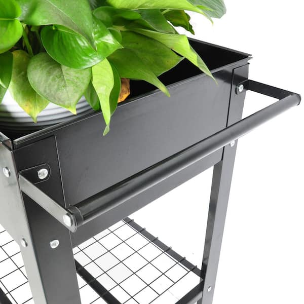 Black Metal Mobile Raised Garden Bed Cart, Elevated Tall Planter Box with Legs and wheels for Outdoor