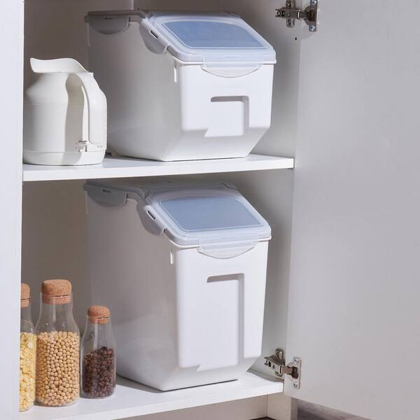 HOME IMPORTS EMPORIUM 20 lbs. Rice Storage Container with Measuring Cup, BPA free, for Rice / Grain / Pet Food / Flour, 2-Count White and Gray