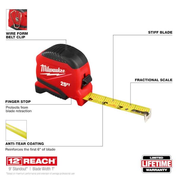 25 ft. Compact Tape Measure with Fractional Scale