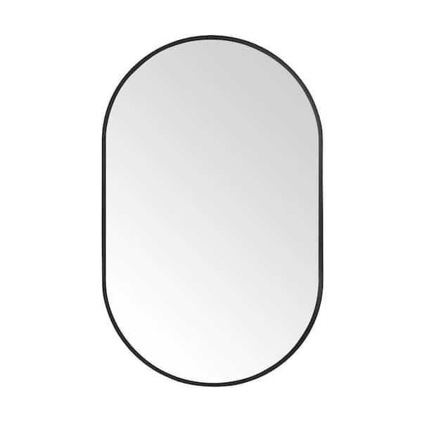 30 in. W x 48 in. H Modern Oval Metal Framed Wall Mounted Bathroom Vanity Mirror in Black