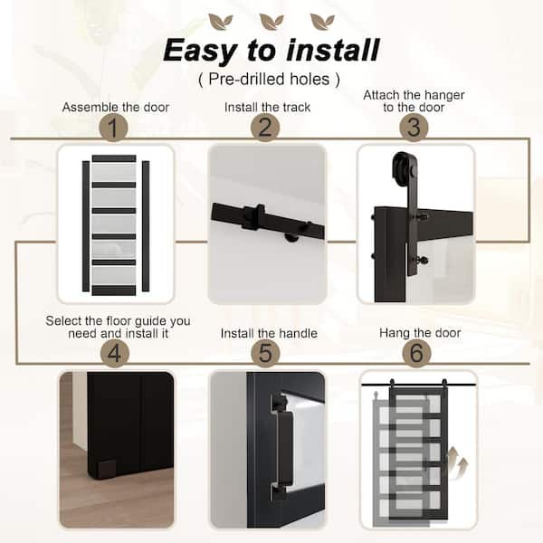 36 in. x 84 in. 5-Lite Tempered Frosted Glass Black Finished MDF Assembly Required Sliding Barn Door with Hardware