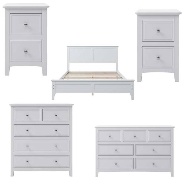 wetiny 5Piece White King Bedroom Set BS0420520526AAK The Home Depot