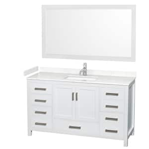 Sheffield 60 in. W x 22 in. D x 35 in. H Single Bath Vanity in White with Carrara Cultured Marble Top and 58" Mirror