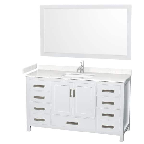 Wyndham Collection Sheffield 60 in. W x 22 in. D x 35 in. H Single Bath Vanity in White with Carrara Cultured Marble Top and 58" Mirror