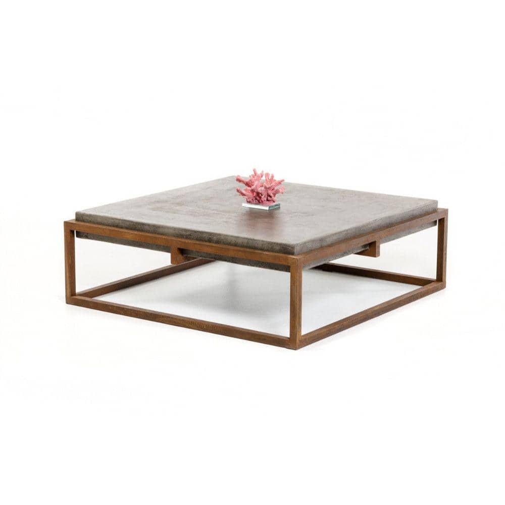 Benjara 42 in. Gray and Brown Square Concrete Top Coffee