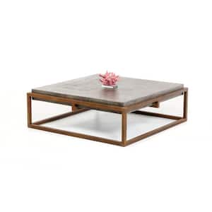 42 in. Gray and Brown Square Concrete Top Coffee Table