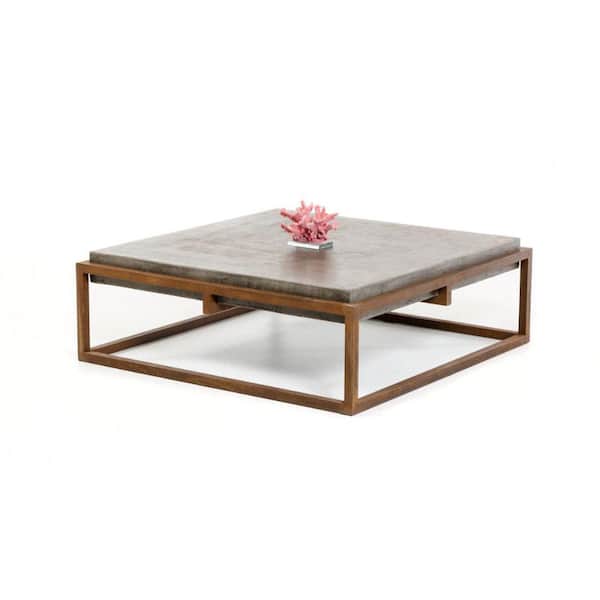Benjara 42 in. Gray and Brown Square Concrete Top Coffee Table
