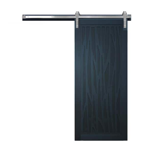 VeryCustom 42 in. x 84 in. Howl at the Moon Admiral Wood Sliding Barn Door with Hardware Kit in Black
