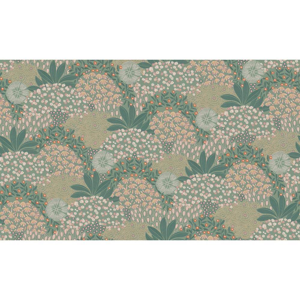 Fusion Collection Forest Bloom Motif Green/Pink Matte Finish Non-pasted Vin