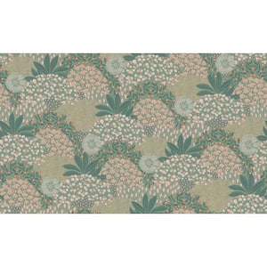 Fusion Collection Forest Bloom Motif Green/Pink Matte Finish Non-pasted Vinyl on Non-woven Wallpaper Roll