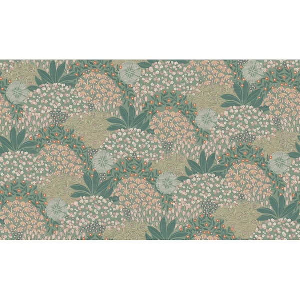 Unbranded Fusion Collection Forest Bloom Motif Green/Pink Matte Finish Non-pasted Vinyl on Non-woven Wallpaper Roll
