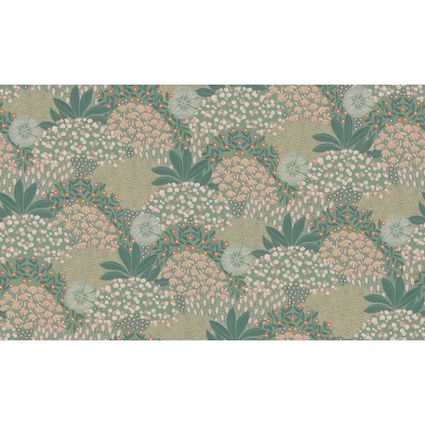 Unbranded Fusion Collection Forest Bloom Motif Green Pink Matte Finish Non-Pasted Vinyl Non-Woven Wallpaper Sample