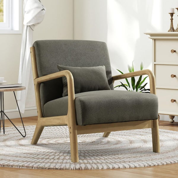 26 in. W Green Fabric Upholstered Lounge Chair Armchair Set of 1 with Accent Pillow