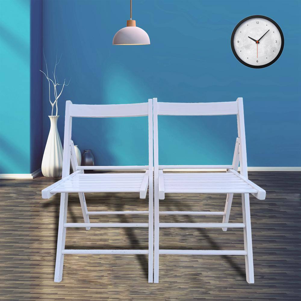 Set of 2 White Solid Wood Folding Dining Chairs