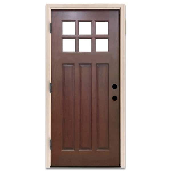 Steves & Sons 32 in. x 80 in. Craftsman 6 Lite Stained Mahogany Wood Prehung Front Door