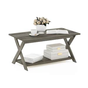 Modern Simplistic 35.43 in. French Oak Grey 15.98 in. Rectangle Wood Coffee Table with Shelf