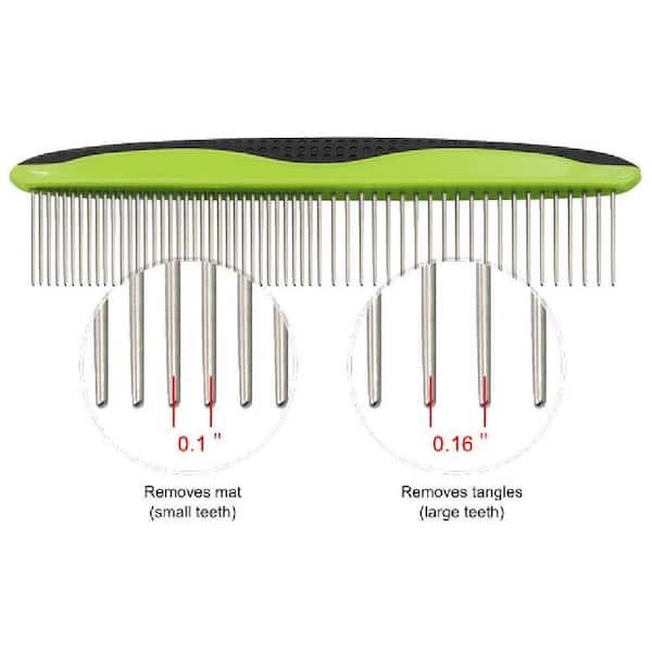 PET LIFE Grip Ease Wide and Narrow Tooth Grooming Pet Comb Green