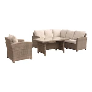 Capri 5-Piece Sectional Aluminum with Chow Dining and Club Chair with Cream Cushions