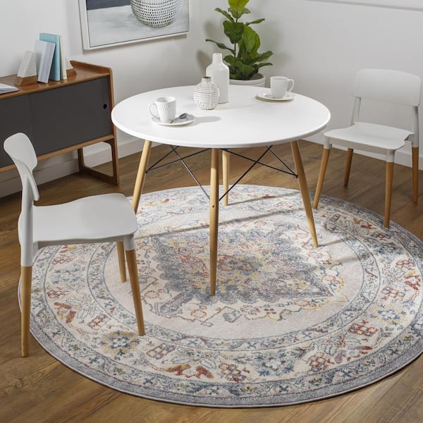 Chandi Blue/Orange 6 ft. 7 in. x 6 ft. 7 in. Round Medallion Area Rug