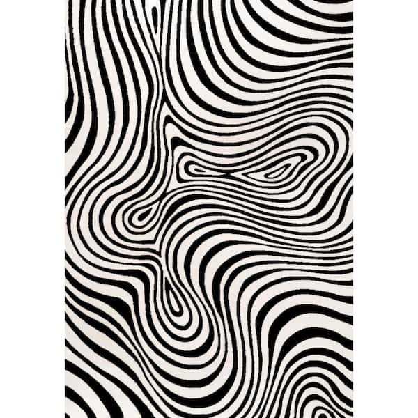 Maribo High-Low Abstract Groovy Striped Black/White 4 ft. x 6 ft. Area Rug