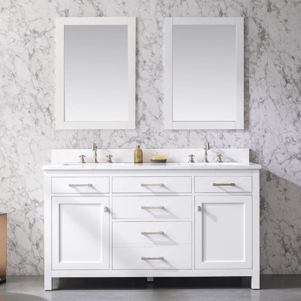 SUDIO Jasper 60 in. W x 22 in. D Bath Vanity in White with Engineered ...